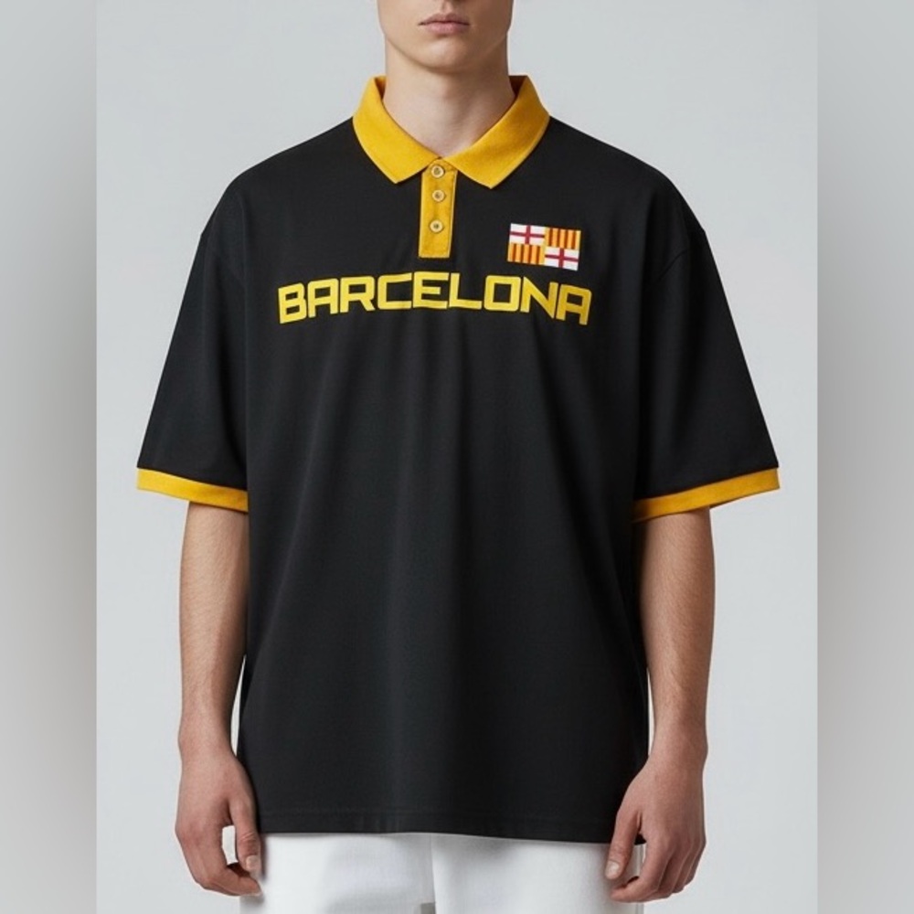Fifth Sun Barcelona men’s short‎ sleeve polo shirt Black/yellow size large